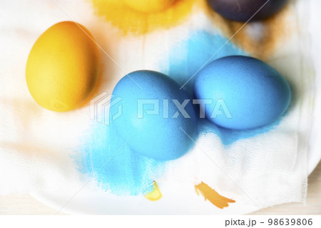 Painted eggs on the table after painting, a symbol of Easter, eggs Painted eggs on the table after painting, a symbol of Easter, eggs 98639806