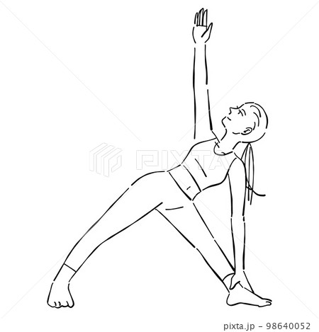 女性　トライアングルポーズ　三角のポーズ　ヨガ 98640052