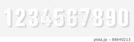 Numbers 3d typeface, volume figures white on white background 98640213