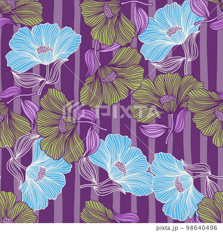 Vintage outline flower endless background. Delicate floral line seamless pattern. 98640496