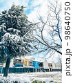 雪化粧した大きな針葉樹と広場 98640750