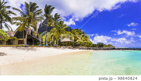 Dream island. tropical paradise. Best beaches of Mauritius island, luxury resorts of Le Morne 98640824