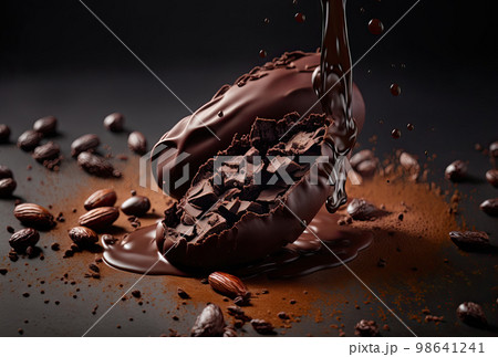 カカオ豆と溶けたチョコレート 98641241