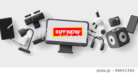 Electronics and kitchen smart gadgets, internet of things 3d icons sale banner Electronics and kitchen smart gadgets, internet of things 3d icons sale banner 98641360