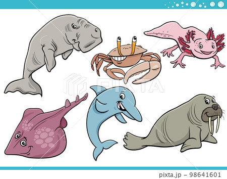 cartoon sea life or marine animal characters set cartoon sea life or marine animal characters set 98641601