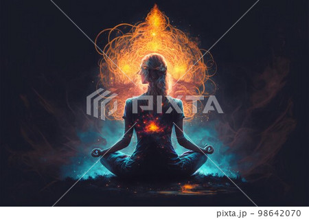 Woman yoga meditation in lotus pose. Generative ai 98642070