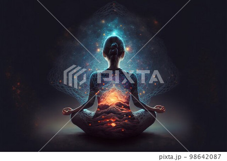 Woman yoga meditation in lotus pose. Generative ai 98642087