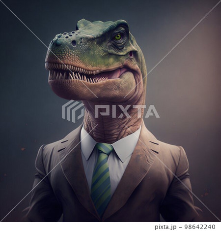 Angry chief dinosaur in suit. Generative Ai Angry chief dinosaur in suit. Generative Ai 98642240