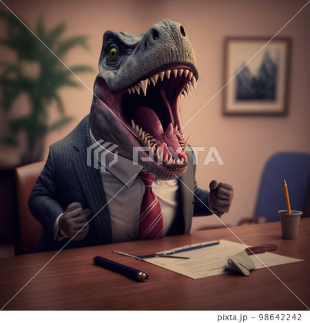 Angry chief dinosaur in suit. Generative Ai Angry chief dinosaur in suit. Generative Ai 98642242
