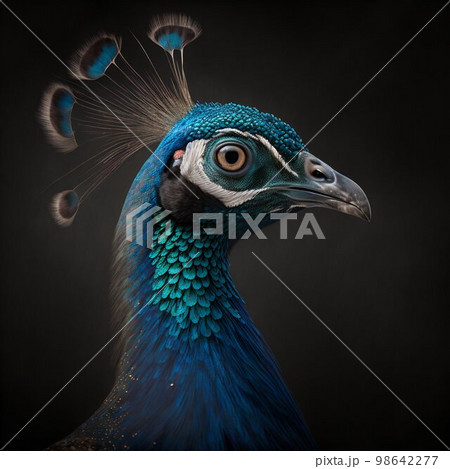Peacock with blue feathers. Generative AI Peacock with blue feathers. Generative AI 98642277