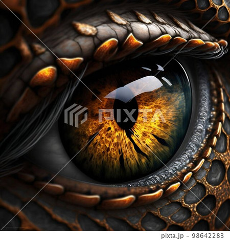 Dragon reptile eye closeup. Generative AI 98642283