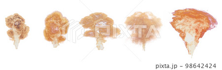 Collection of nuclear bomb explosions. Fire mushroom with smoke and flames on a transparent background 98642424