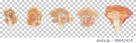 Collection of nuclear bomb explosions. Fire mushroom with smoke and flames on a transparent background 98642424