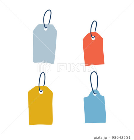 Set of Blank dangling paper labels or cloth tags. Blank label template, price tags collection. Flan hand drawn vector illustration for ad templates. 98642551