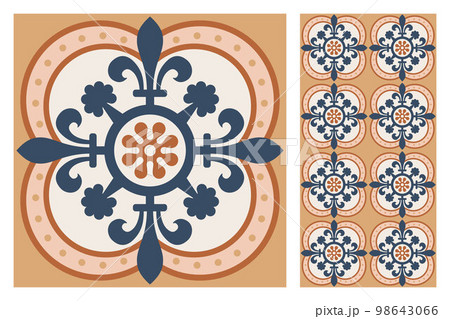 Portuguese floor ceramic tiles azulejo design, mediterranean pattern 98643066