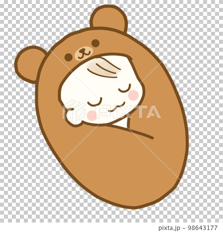 Baby sleeping in a bear swaddle 98643177