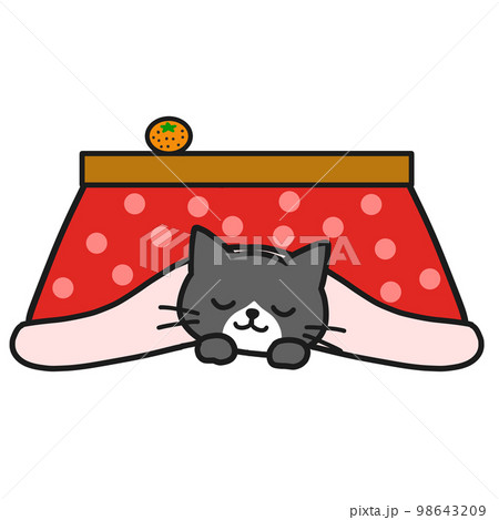 こたつで眠るハチワレ黒猫のイラスト素材 [98643209] - PIXTA