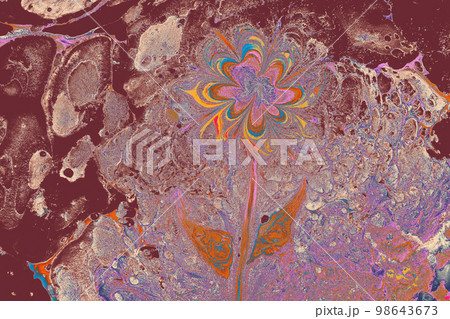 Abstract marble floral pattern texture. Traditional art of Ebru marbling 98643673
