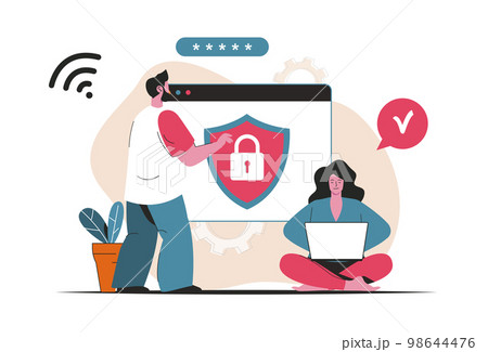 Cyber security concept isolated. Password protection personal data, identification. People scene in flat cartoon design. Vector illustration for blogging, website, mobile app, promotional materials. Cyber security concept isolated. Password protection personal data, identification. People scene in flat cartoon design. Vector illustration for blogging, website, mobile app, promotional materials. 98644476