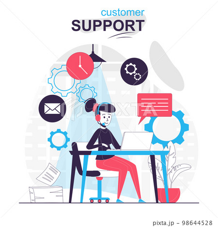 Customer support isolated cartoon concept. Call center operator, hotline, technical support people scene in flat design. Vector illustration for blogging, website, mobile app, promotional materials. 98644528