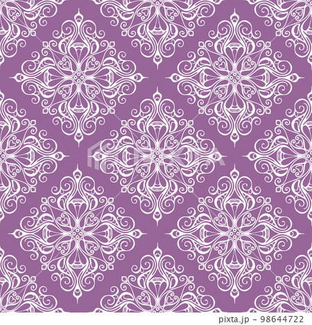 seamless graphic pattern, tile with abstract geometric white ornament on purple background, texture, design 98644722