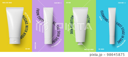 Cover of social media photorealistic set of creams on colored backgrounds conceptual layout of a 98645875