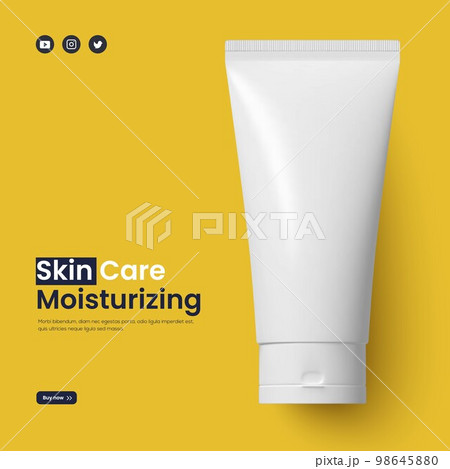 Photorealistic cream in a crumpled tube on a yellow background is a conceptual layout of a template 98645880