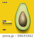 Half of a ripe avocado on a green background is a high-resolution photorealistic vector illustration 98645882