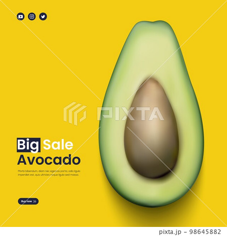 Half of a ripe avocado on a green background is a high-resolution photorealistic vector illustration 98645882