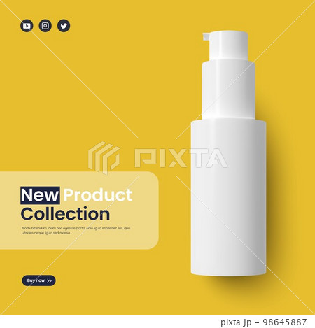 Cover cosmetic plastic white bottle with dispenser on an yellow background. Photorealistic concept 98645887