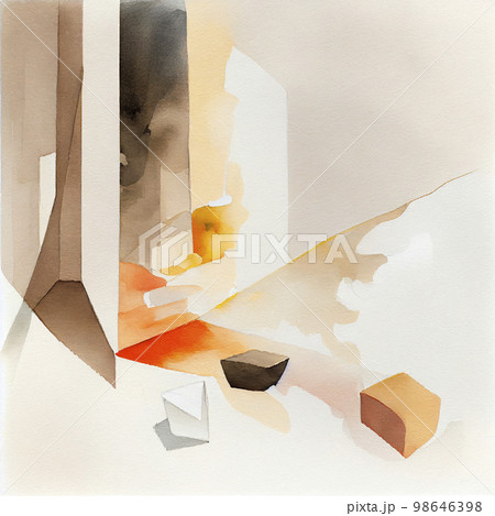 イメージ素材:落ち着いたアースカラーの抽象的水彩テクスチャ背景 98646398