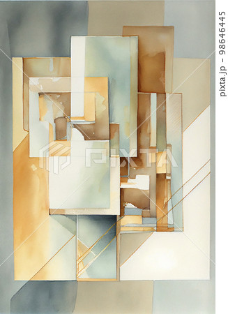 イメージ素材:落ち着いたアーストーンの抽象的、幾何学的な水彩風イメージ 98646445