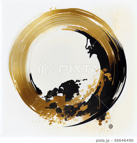 毛筆で書いた金色の円の和風背景テクスチャ 毛筆で書いた金色の円の和風背景テクスチャ 98646490