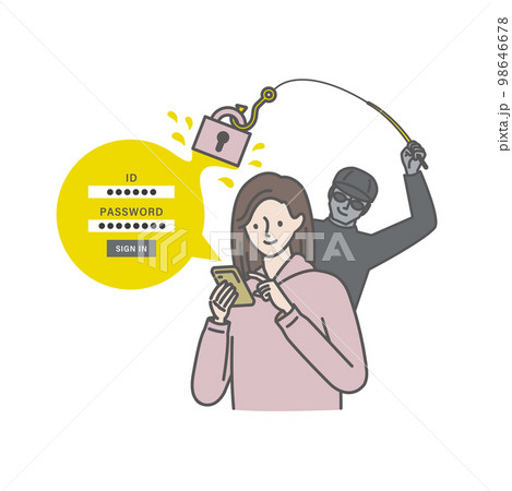 フィッシングメールに気付かずにログインする女性 98646678