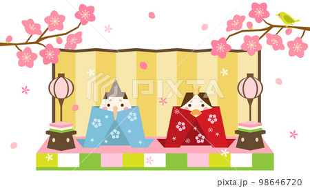 折り紙で折った雛人形をイメージしたひな祭りのイラスト アスペクト比16:9バージョン 折り紙で折った雛人形をイメージしたひな祭りのイラスト アスペクト比16:9バージョン 98646720