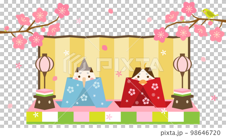 折り紙で折った雛人形をイメージしたひな祭りのイラスト アスペクト比16:9バージョン 折り紙で折った雛人形をイメージしたひな祭りのイラスト アスペクト比16:9バージョン 98646720
