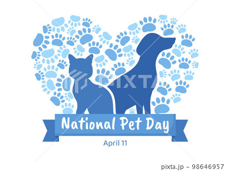 National Pet Day on April 11 Illustration with Cute Pets of Cats and Dogs for Web Banner or Landing Page in Flat Cartoon Hand Drawn Templates 98646957