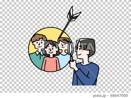 一位男性創作者對目標受眾進行調查的插圖 一位男性創作者對目標受眾進行調查的插圖 98647000