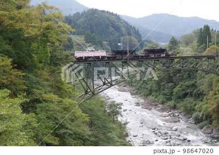 富山地方鉄道 千垣橋梁 工事列車デキ12021 98647020