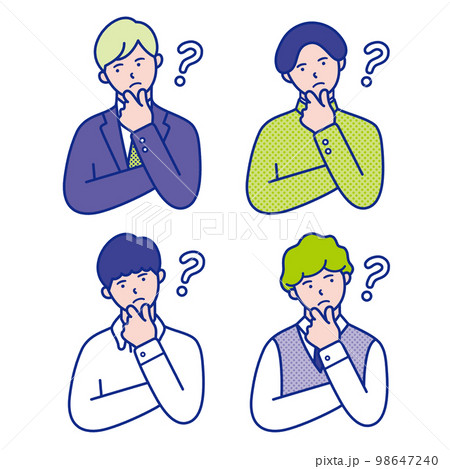 疑問を感じて首をかしげるイメージの男子学生の上半身イラスト素材【セット】 98647240
