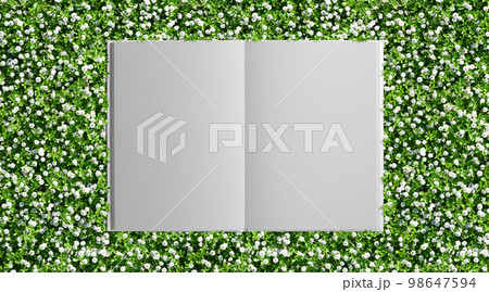 小花が綺麗な緑の庭と、白い本の背景 小花が綺麗な緑の庭と、白い本の背景 98647594