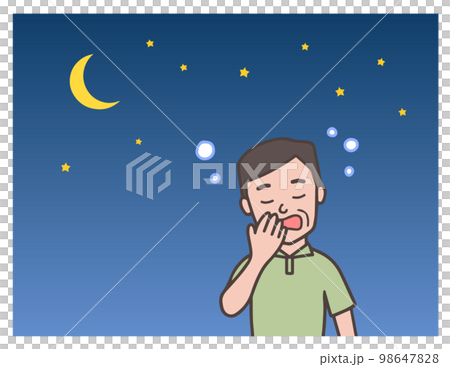 夜になって眠くなる中年男性、眠気に襲われる人物 夜になって眠くなる中年男性、眠気に襲われる人物 98647828