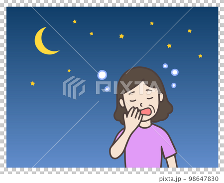 一個晚上睡覺的中年婦女，一個被困倦襲擊的人 98647830