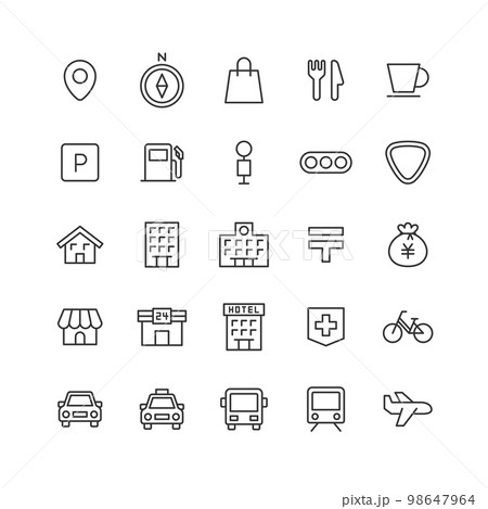 マップ関連の線画アイコンセット（色なし） 98647964