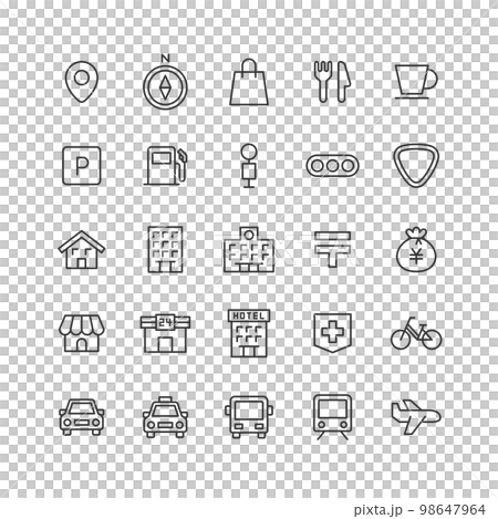 Map-related line drawing icon set (no color) Map-related line drawing icon set (no color) 98647964