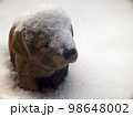 降雪であたり一面雪化粧した中雪をかぶった子犬のオブジェ 98648002