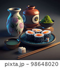 sushi set on plate, realistic illustration 98648020