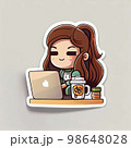 girl with notebook, marketer working on notebook, sticker illustration 98648028
