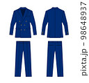 2ピース ダブルスーツ ベクターテンプレートイラスト ( 前面・背面) | 青・紺 98648937