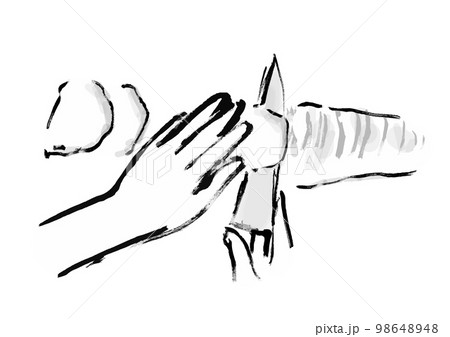 鯛をさばいているの手描き和風イラスト　薄造り　白黒,モノクロ,単色, ベクター 98648948